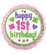 18" Happy 1st Birthday Pink Foil Balloon