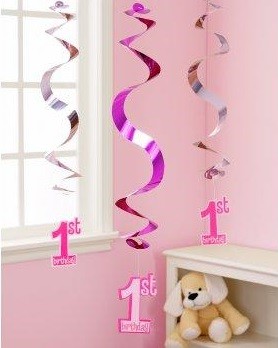 1st Birthday Girl Hanging Swirl Decorations 