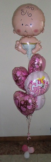 Jumbo Baby with 5 Printed Heart Foil Balloon Bouquet