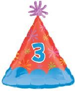 Number Three Party Hat Balloon