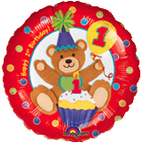 18in Bear Cone Hat 1st Birthday Balloon