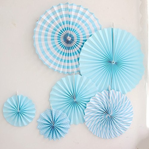 Blue Paper Fan Decorations 6pcs set