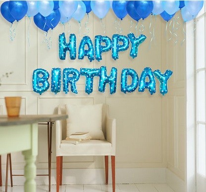 16" HAPPY BIRTHDAY Blue Wording Foil Balloons