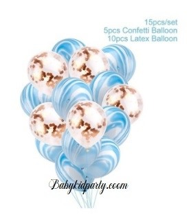 10pcs Blue Marble with 5pcs Rose Gold Confetti Latex Balloon Bouquet