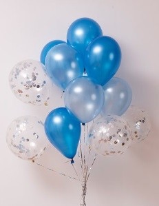 12pcs Blue Theme and Silver Confetti 12in Latex Balloon Set B