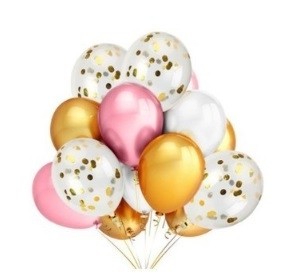 15pcs set of Chrome and Gold Confetti 12in Latex Balloon Set