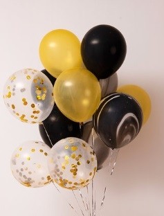12pcs Black, Gold and Gold Confetti 12in Latex Balloon Set B
