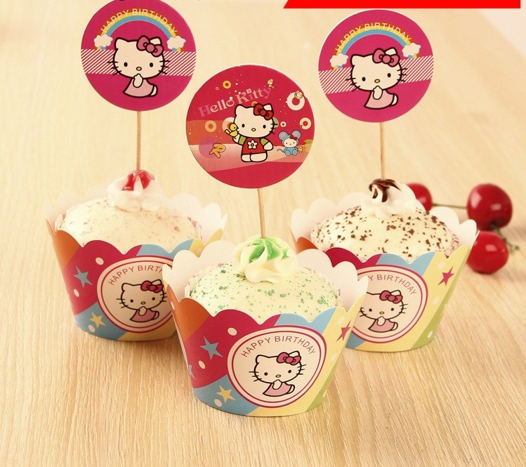 Hello Kitty cupcake skirting and cupcake pics Set 12pcs