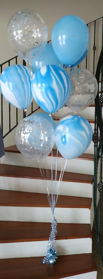 12pcs Blue Theme and Silver Confetti 12in Latex Balloon Set A