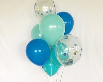 8pcs Blue Theme and Confetti 12in Latex Balloon Set D
