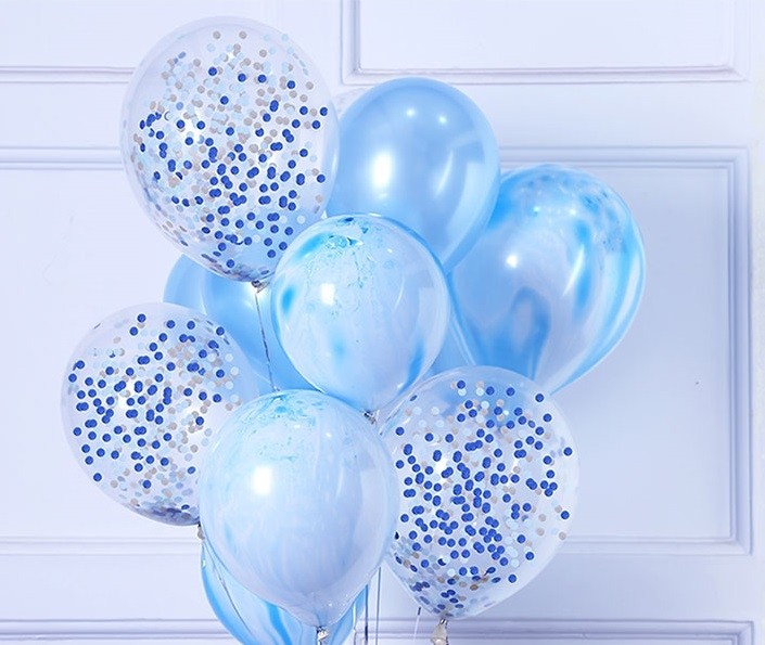 12pcs Blue Theme and Confetti 12in Latex Balloon Set C