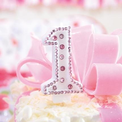Pink crystal 1st Birthday Candle