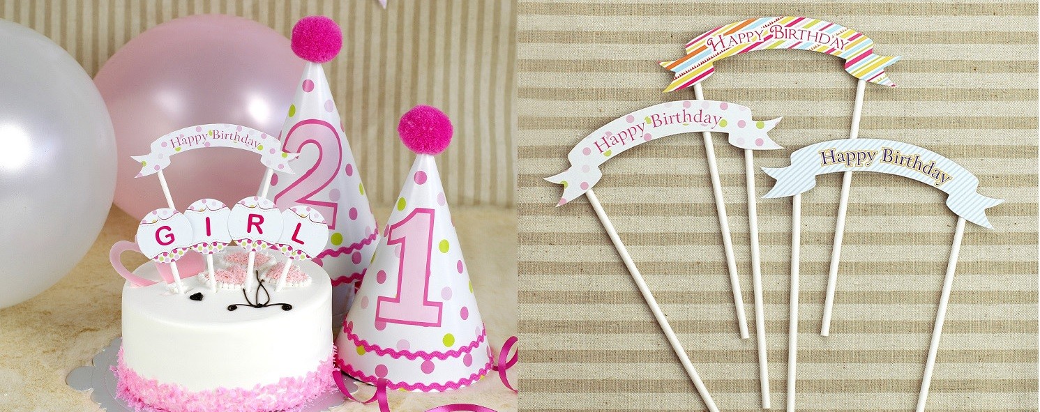 Pink Dotted Happy Birthday Small Pick Banner for Cake