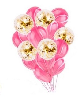 10pcs Pink Marble with 5pcs Gold Confetti Latex Balloon Bouquet
