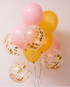 12pcs Pink, gold and gold Confetti 12in Latex Balloon Set E