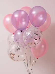 10pcs Pink, Purple and Silver Confetti 12in Latex Balloon Set D