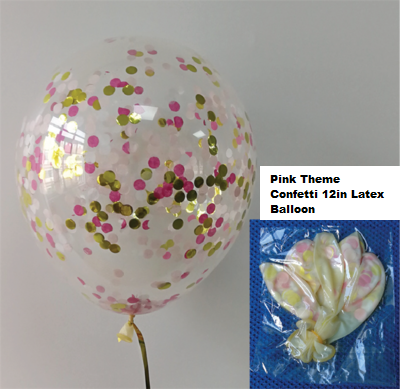 12in Pink Theme Confetti Latex Balloon 1pc