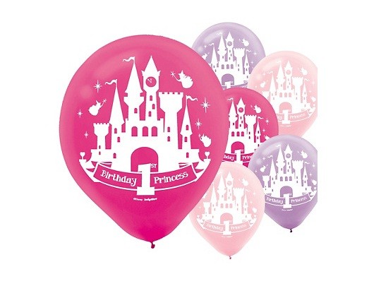 12" Disney Princess 1st Birthday Latex Balloons