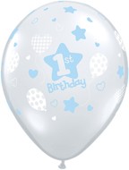 12" 1st Birthday Clear Blue Latex Balloons