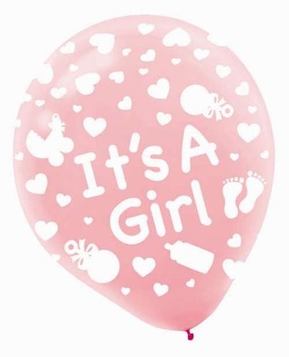 12" It's A Girl Pink Latex Balloons