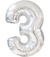 40" Silver Number 3 Foil Balloon