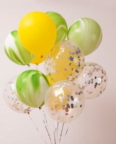 12pcs Yellow,Green and Silver Confetti 12in Latex Balloon Set 
