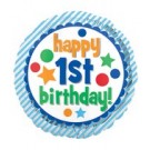 18" Happy 1st Birthday Blue Foil Balloon