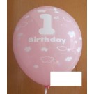 12" 1st Birthday Printed Allround Pink Latex Balloons