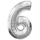 40" Silver Number 6 Foil Balloon