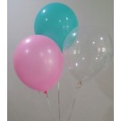 12" Aqua, Pink & Transparent Colour Latex Balloons