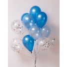 12pcs Blue Theme and Silver Confetti 12in Latex Balloon Set B
