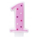 Number 1 Pink Polka Dot Candle