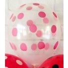 12" Transparent with Pink Polka Dots Latex Balloons