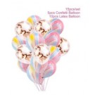 10pcs Rainbow Marble with 5pcs Rose Gold Confetti Latex Balloon Bouquet