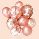 2pcs Rose Gold Round 18in foil balloons with 5pcs rose gold latex and 5pcs rose gold Confetti 12in Latex Balloon Set