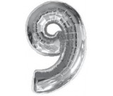 40" Silver Number 9 Foil Balloon