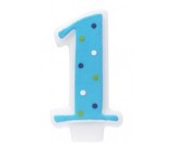 Number 1 Blue Polka Dot Candle