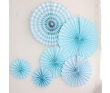 Blue Paper Fan Decorations 6pcs set