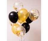 12pcs Black, Gold and Gold Confetti 12in Latex Balloon Set