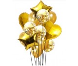 Gold heart and star 18in foil balloons with 5pcs gold latex and 5pcs gold Confetti 12in Latex Balloon Set