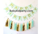 Happy Birthday Mint Green Flag Banner with Paper Tassels package