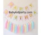 Happy Birthday 3 Colour Flag Banner with Paper Tassels package