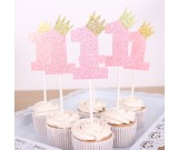 Pink 1st Birthday Shimmering Cupcake Pick Deco