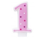 Number 1 Pink Polka Dot Candle