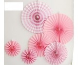 Pink Paper Fan Decorations 6pcs set