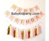 Happy Birthday Pink Flag Banner with Paper Tassels package