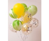 12pcs Yellow,Green and Silver Confetti 12in Latex Balloon Set 