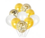10pcs Gold, White and Gold Confetti 12in Latex Balloon Set